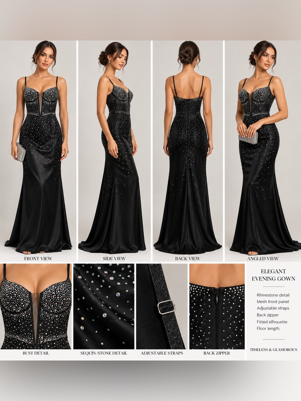 Faeriesty Black Rhinestone Corset Formal Mermaid Gown Dress Size L NWT